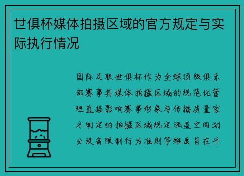世俱杯媒体拍摄区域的官方规定与实际执行情况